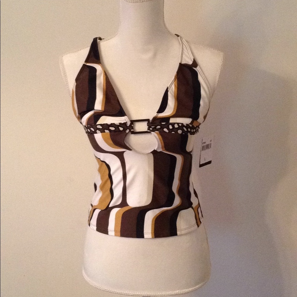 W swim brand NWT swim top retro brown,cream,tan geometric pattern in Sz large